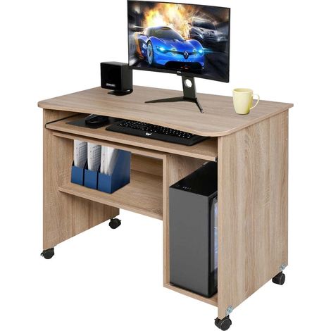 Scrivania con Ripiano Estraibile 93x48x76 cm con Ruote in MDF Quercia (1/4)