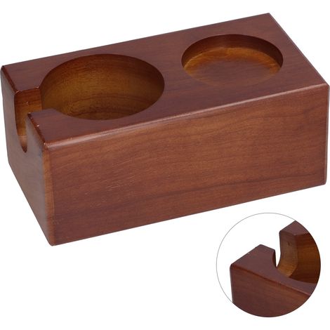 Support pour porte-filtre à café 2 trous, socle de comptoir, tasseur, socle en bois couleur café à deux trous - extérieur (1/5)