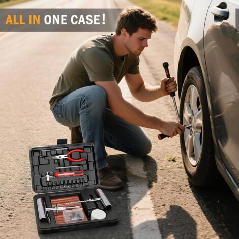 Tire Repair Kit, 70 PCS Professional Heavy Duty Tire Plug Kit, Tire Patch Kit for Fix a Flat, Tubeless Tire Puncture Change Tool Kit for Car, Motorcycle, Truck, ATV, Tractor, RV, SUV, Trailer (1/4)
