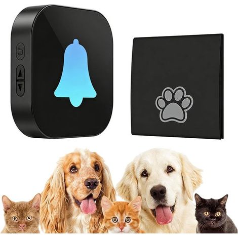 Longziming - Sonnette pour chien - Sans fil avec alimentation par câble - ABS résistant à l'eau avec fixation magnétique - Pour la maison et le jardin - 1 unité - Noir (1/5)