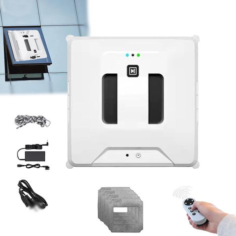 Robot limpiacristales eléctrico, succión de 3000 Pa, robot limpiacristales inalámbrico con control remoto y cuerda de seguridad, para ventanas interiores y exteriores.