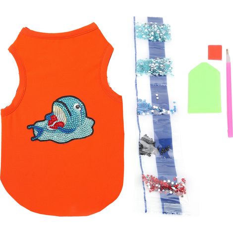 T-shirt pour chien, mignon, doux et respirant, à motifs animaux, avec strass, pour la décoration et la protection des animaux de compagnie, orange, taille L (1/5)