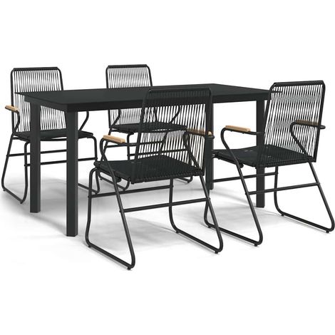 Salon de jardin repas Table et 4 chaises d'extérieur Rotin PVC Acier Noir 5 pièces (1/5)