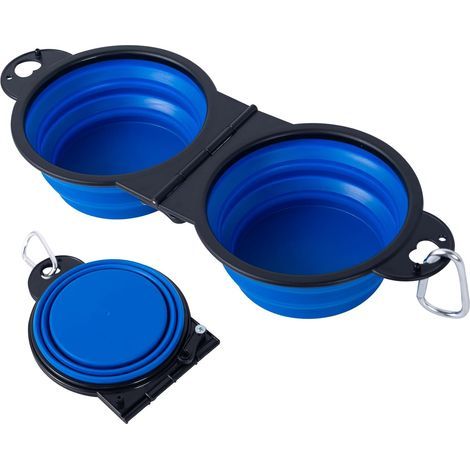 (Bleu)2 en 1 Pliant Bol en Plastique pour Chat/Chiens ，Non assemblé en Plastique,Une pièce moulée Design Bol d’Eau pour Chien,Bords pliés à 180 degrés Portable Gamelle de Voyage pour Chien