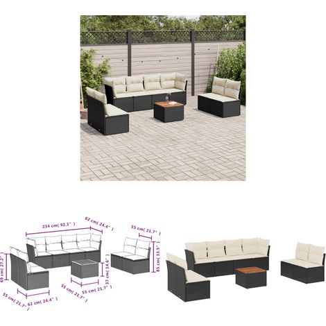Salon de jardin 9 pcs avec coussins noir résine tressée - Ensemble Salon De Jardin - Meuble Extérieur - Mobilier De Jardin - Salon De Jardin Pliable - Set Salon De Jardin - Home & Living (1/3)