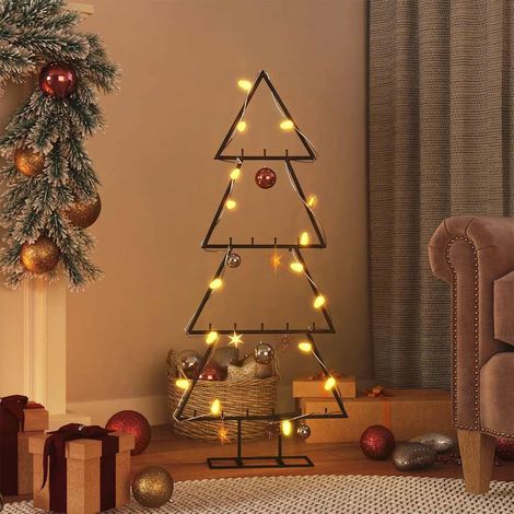 Sapin de Noël en Métal Support Décoration 4 Niveaux 18 Crochets Acier Noir 90 cm - PANGIVO (1/5)