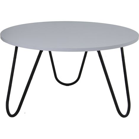 Table De Centre Bois Blanc Pieds Métal Blanc °80X44 Cm (1/5)