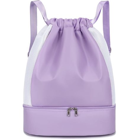 Sac de sport violet à cordon pour femme, sac à dos imperméable avec compartiment à chaussures et compartiment pour objets mouillés, élégant (1/5)
