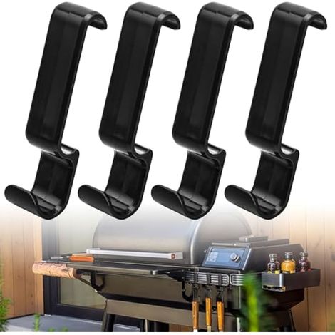 Pop and Lock BAC643 Lot de 4 crochets d'accessoires pour barbecue avec rail en plastique Noir (1/5)