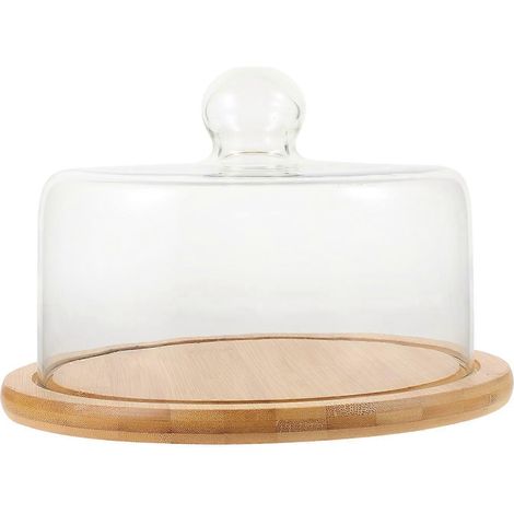 1 plateau de présentation en bois pour gâteaux, pain et desserts, avec couvercle anti-poussière et cloche en verre. (1/4)