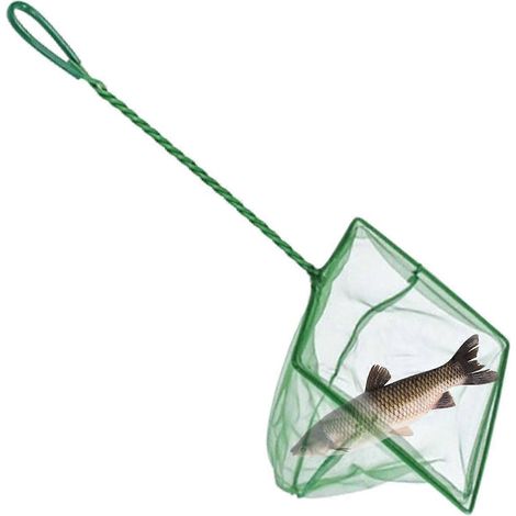Épuisette d'aquarium avec un long manche couleur rouille, écumoire carrée à mailles fines, adaptée aux aquariums et aux bassins. (1/5)
