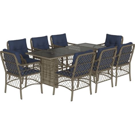 9 Piece Garden Dining Set with Cushions Grey Poly Rattan vidaXL (1/5)