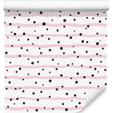 Papier peint à pois et rayures roses pour salon et chambre 50x1000 cm (1/5)