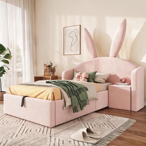 Cadre de lit rose en velours 206 x 149 x 143 cm (1/5)