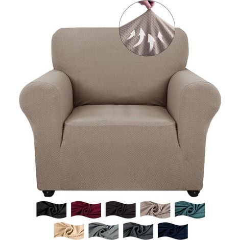 Housse de fauteuil extensible jacquard 1 place, antidérapante, lavable, protection intégrale (1/5)