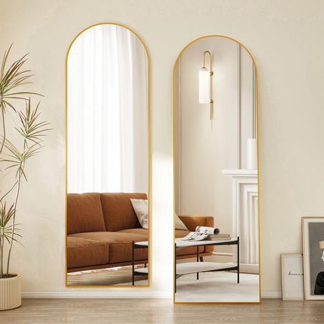 Boromal Ganzkörperspiegel 50x150cm Gold Bogen Standspiegel, Groß Wandspiegel mit Gold Rahmen Ankleidespiegel, Bodenspiegel für Schlafzimmer, Wohnzimmer, Flur und Ankleidezimmer (1/5)