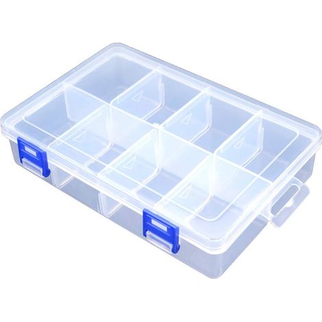 Boîte De Rangement À Compartiments Réglables - 8 Cases - Plastique - Pour Bijoux Et Petites Pièces - 20,2 x 14,2 x 4,7 cm - 1 Unité (1/5)