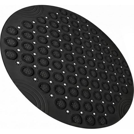 Tapis de douche rond 55x55 cm, antidérapant, avec ventouses, Noir