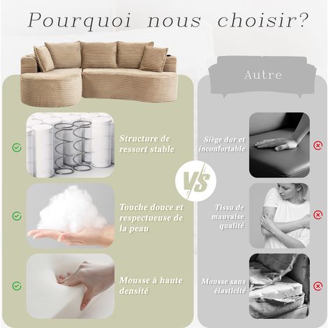 Canapé en velours côtelé – doux, respirant, avec porte-gobelet et poche de rangement. Mousse haute densité pour un confort d'assise agréable. Coussins inclus – compressé, prêt à l'emploi. Pour tout es (1/5)