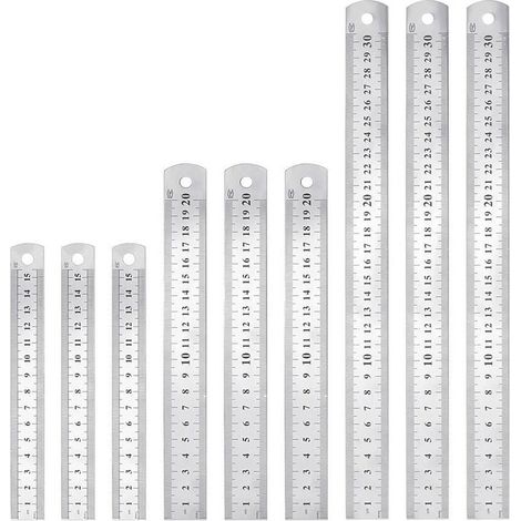9 PCS Stainless Steel Ruler 15cm 20cm 30cm Double-Sided Metal Ruler Durable Rustproof Carpenter's Ruler for Students Engineers Architects Teachers Designers Office (1/5)