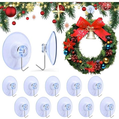 Set of 12 transparent 40mm suction cups with metal hook, for windows/bathroom/party decorations (1/4)
