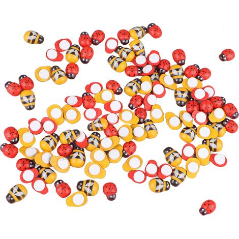 Lot de 100 boutons en bois adhésifs animaux mignons, décorations cartoon pour vêtements sacs DIY, abeilles et coccinelles, couleurs mélangées (1/5)