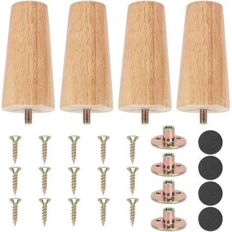 4 Pièces Pieds de Meuble Bois 10cm Pieds de Canapé en Bois pour Lit Tiroir Fauteuil Table Canapé de Nuit Armoire (1/5)