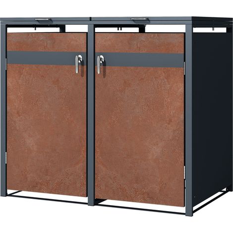 ML-Design Copribidone per Spazzatura per 2 Cestini 240L 132x80x116,3 cm Antracite Effetto Ruggine Acciaio/Acciaio Corten Contenitore per Pattumiera Copri Bidone 2 Sportelli Contenitore per Rifiuti (1/5)