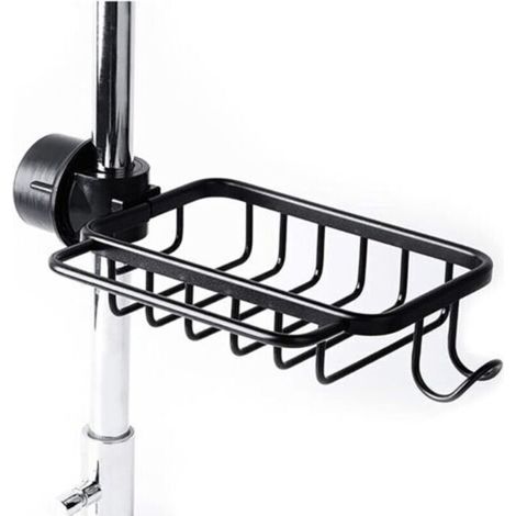 Porte-Éponge De Robinet Avec Crochet, Panier En Aluminium, Support De Rangement Pour L'Évier De Cuisine, Support De Douche, ÉtagèRe Pour Savon Ou Shampoing (Noir-Améliorée)