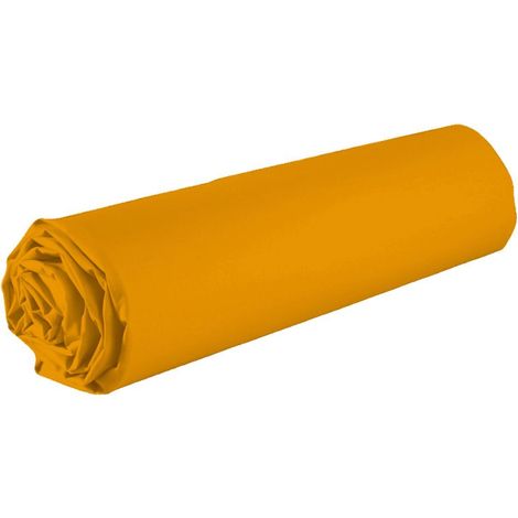 Drap housse 140x190 bonnet 35cm 100% coton safran - VITALIA (1/3)