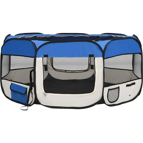 Parc pliable pour chien avec sac de transport Bleu 145x145x61cm (1/5)