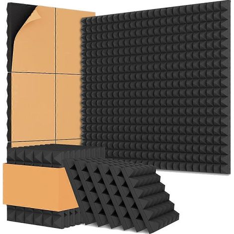Lot de 8 panneaux en mousse acoustique, 30,5 x 30,5 x 5 cm, insonorisants, noirs (1/5)