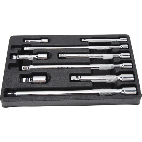 Lot de 9 rallonges rotatives 1/4", 3/8", 1/2" pour cliquets, avec plateau de rangement (1/5)