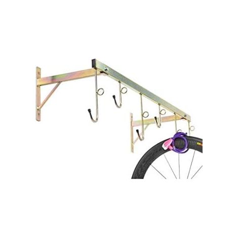 Andrys - Porte-Vélos Mural avec Support de Fixation et Tube Frontal, avec Vis et Bouchons, en Acier Galvanisé, Or Tropical, 126x37x30 cm, 6 Places