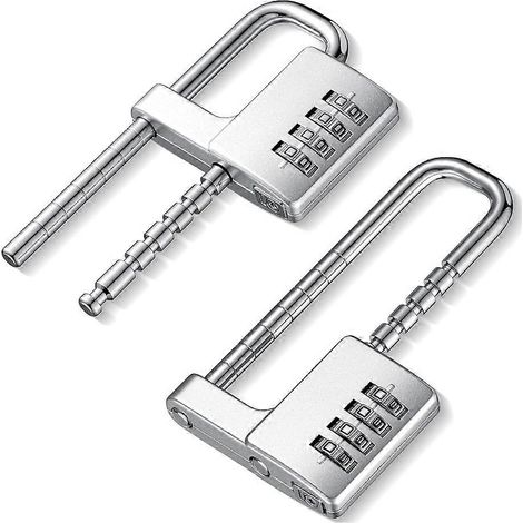Set aus 2 vierstelligen Zahlenschlössern für Schränke, Spinde in Turnhallen, verstellbares Vorhängeschloss mit langem Bügel, ideal für Schulen. (1/5)