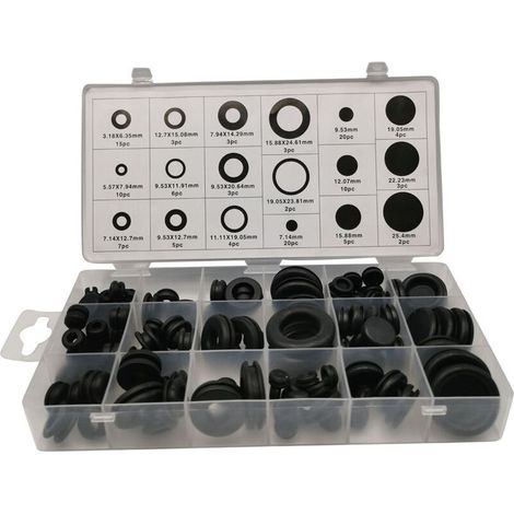 Paquete de 125 arandelas de goma en 18 tamaños. Tapones de goma. Tapones. (1/5)
