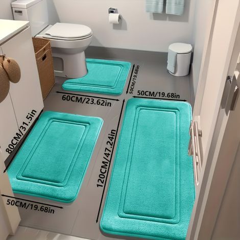 Lot de 3 tapis de bain ultra-absorbants Tapis de bain antidérapants en polyester pour baignoire et douche, confortables et doux, revêtements de sol décoratifs par Aijing - Vert (1/4)