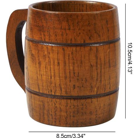 Chope à bière vintage en bois 350 ml, grande tasse à boire avec anse, capacité généreuse