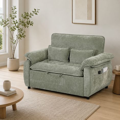 Canapé Convertible 2 Places, Lit 3 en 1 Velours 137 cm, Dossier Réglable, Vert (1/5)