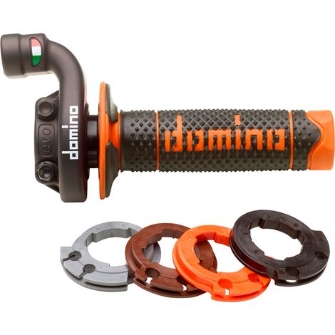 Pedale acceleratore completo Domino con manopole OFF road KTM/Husqvarna/Gasgas 4T (alloggiamento nero) nero/arancione