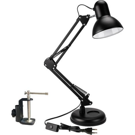 Lampe de bureau, lampe de travail d'architecte réglable avec clip pour la lecture à domicile (noir) (1/5)