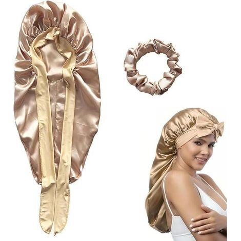 Zweiteilige Satin-Nachthaube/Seidenhaube für Damen, verstellbare Kopfgröße für natürlich lockiges Haar (1/4)