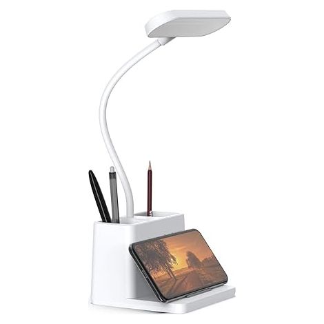 Lampe de Bureau LED Blanche Pliable, Lampe de Lecture à Col de Cygne Rechargeable avec Câble, pour Chambre, Bureau, Ordinateur, Étude, Réglable, Éclairage de Travail (1/4)