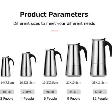 Cafetière en acier inoxydable, cafetière portable, pour café moka, cafetière expresso, avec filtre, tasse européenne. (1/5)