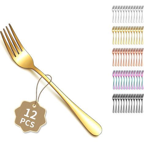 Or fourchettes de table 12pcs de18cm, ensemble de fourchettes à dîner en acier inoxydable pour la maison, le restaurant, les repas quotidiens, facile à nettoyer et lavable (1/4)