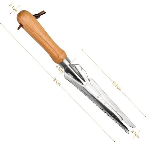 Outil de Désherbage Manuel à Poignée en Bois， Désherbeur en Acier Inoxydable, Outil de Tonte, Extracteur de Mauvaises Herbes, Pelle de Désherbage, pour Creuser le Jardin