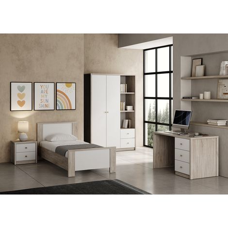 Chambre enfant complète contemporaine chêne ivoire/blanc Enora
