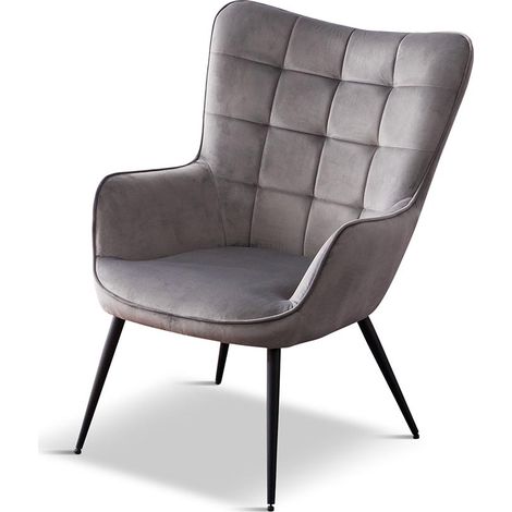 Vera Linen / Velvet Occasional Lounge Living Room Accent Chair Armchair Metal Legs Grey Velvet without Footstool (1/5)