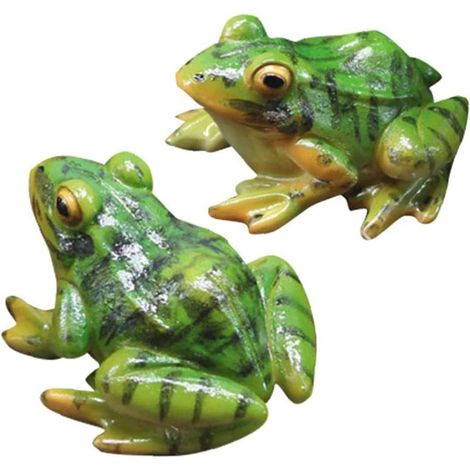 Frog Statue, 2PCS Pond Resin Frog Figurine Craft Ornament Fairy Garden Micro Landscape Decoration for Plant Pot (1/5)