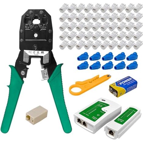 Kit de réseau professionnel ALEENFOON, outil de test Ethernet LAN RJ11 RJ45 Cat5e Cat6 Cat7, pince à sertir, 50 connecteurs RJ45, kit Internet (65 pièces)